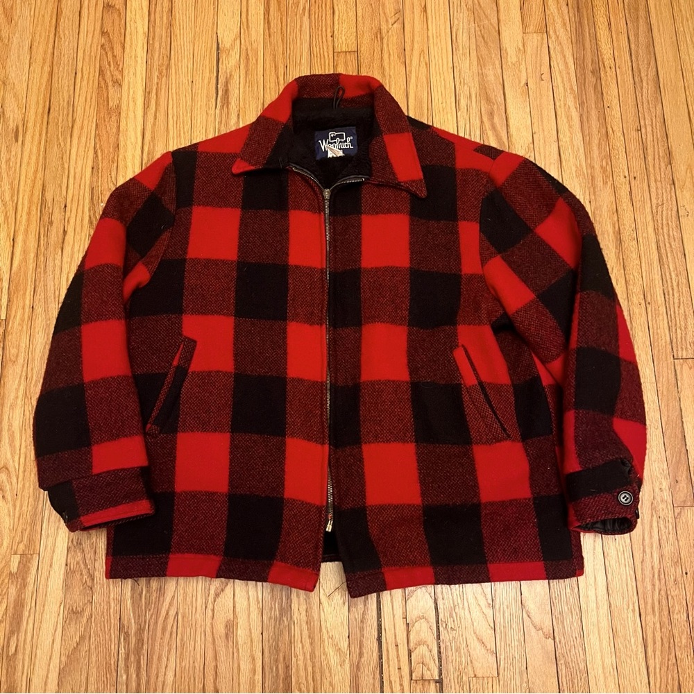 Vtg Woolrich Buffalo Plaid Wool Hunting Field Coat Jacket XL Lined runs small